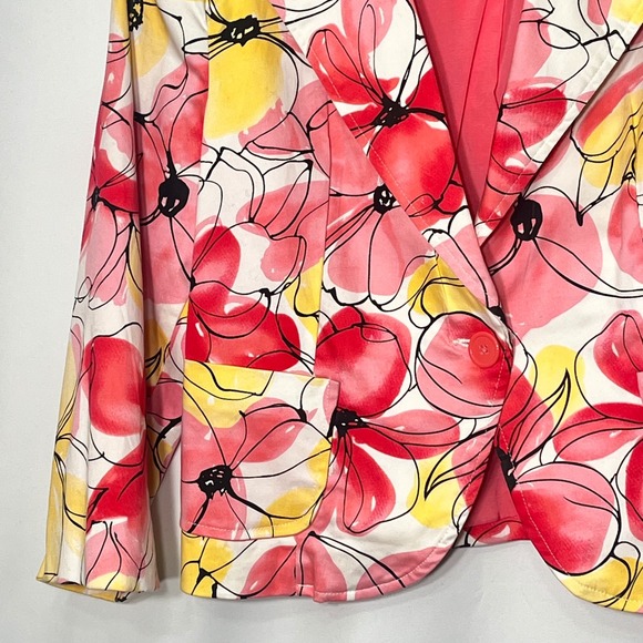 George Stretch Floral Blazer Jacket Pink Yellow Spring Career One Button Size 10 - Picture 4 of 7
